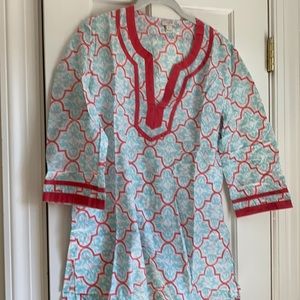 J Crew aqua/watermelon pink tunic EUC size L